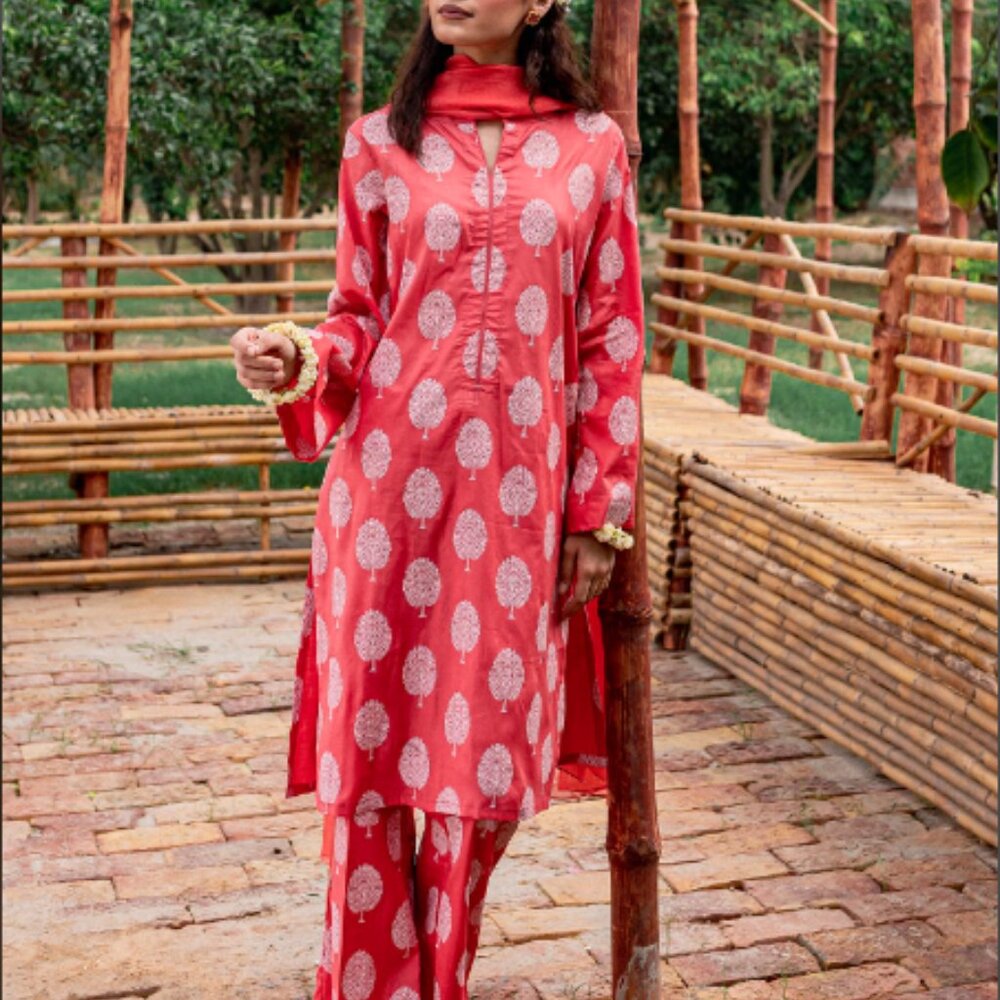 Brand New Pink Printed 3-Piece Suit – Casual & Chic | Size Medium
